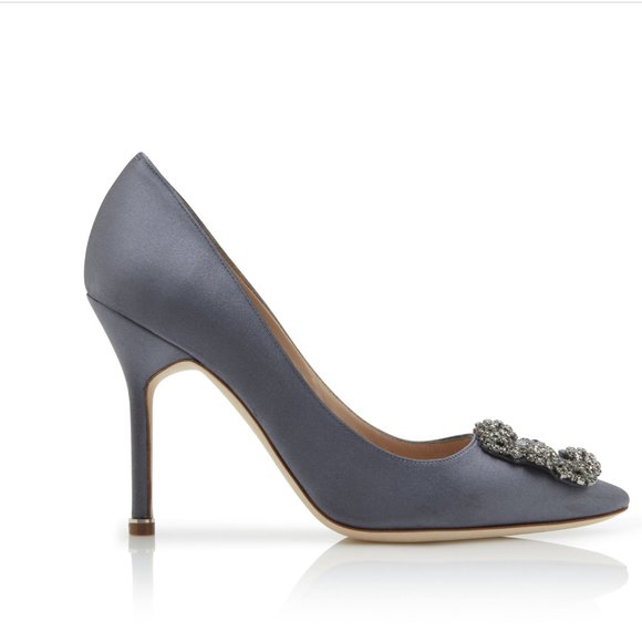 Manolo Blahnik - Hangisi Heel - Grey Blue Satin Jewel Buckle Pumps open … - Picture 2 of 10